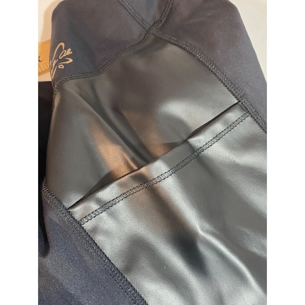 Laila Ali Black Athletic Leggings with Faux Leather Leg Trim & Pockets Womens 3X - Picture 11 of 11